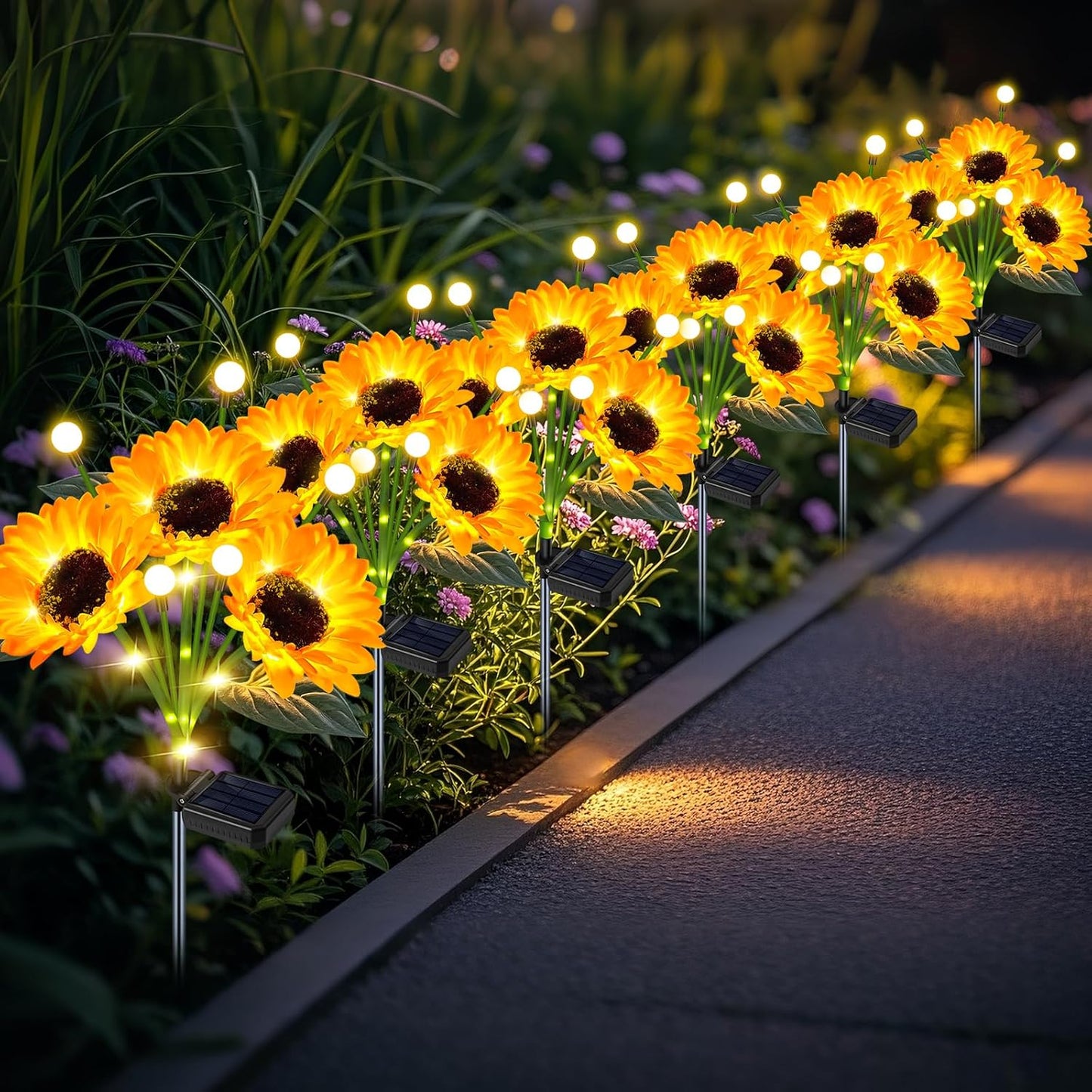 Solar Sunflower Lights with Firefly Glow for Outdoor Decor