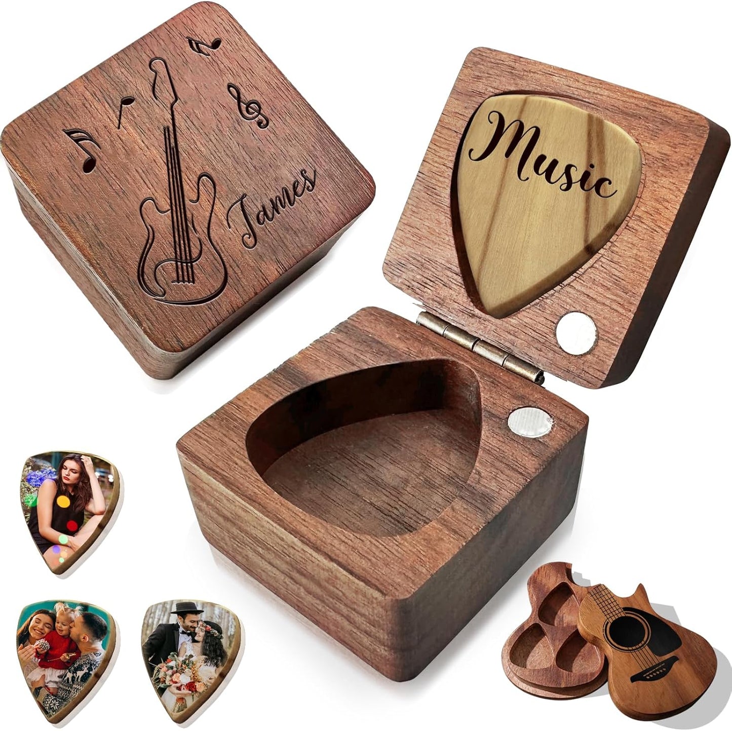 Personalized Guitar Picks Set with Engraved Case