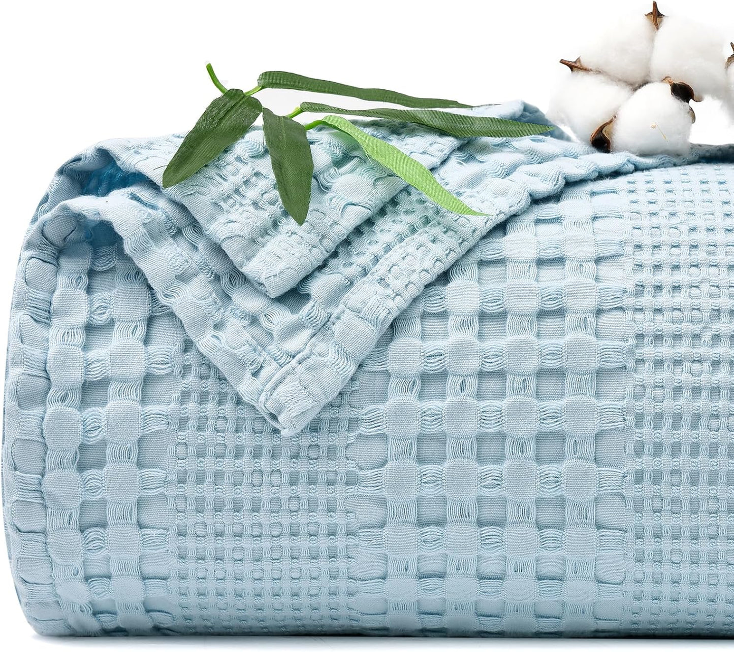 PHF Cooling Waffle Blanket King Size for Hot Sleepers, Sky Blue