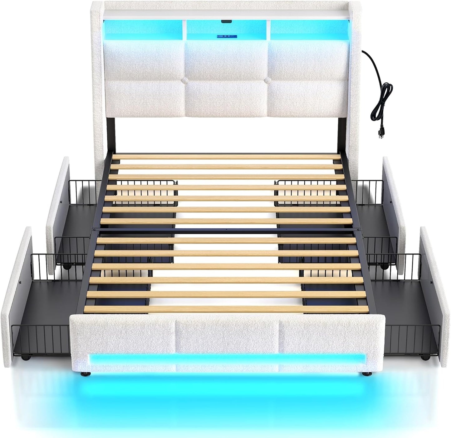 Rolanstar Twin Size Bed Frame with LED Lights and Storage Drawers