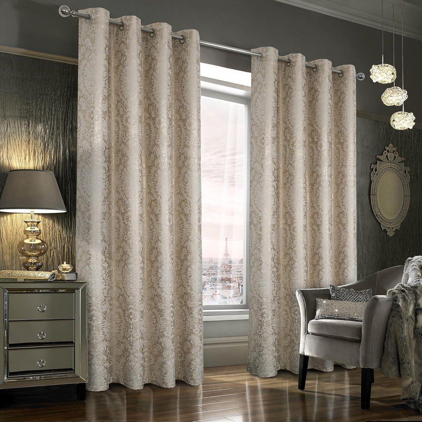Gold Foil Print Blackout Velvet Curtains - 100% Light Block