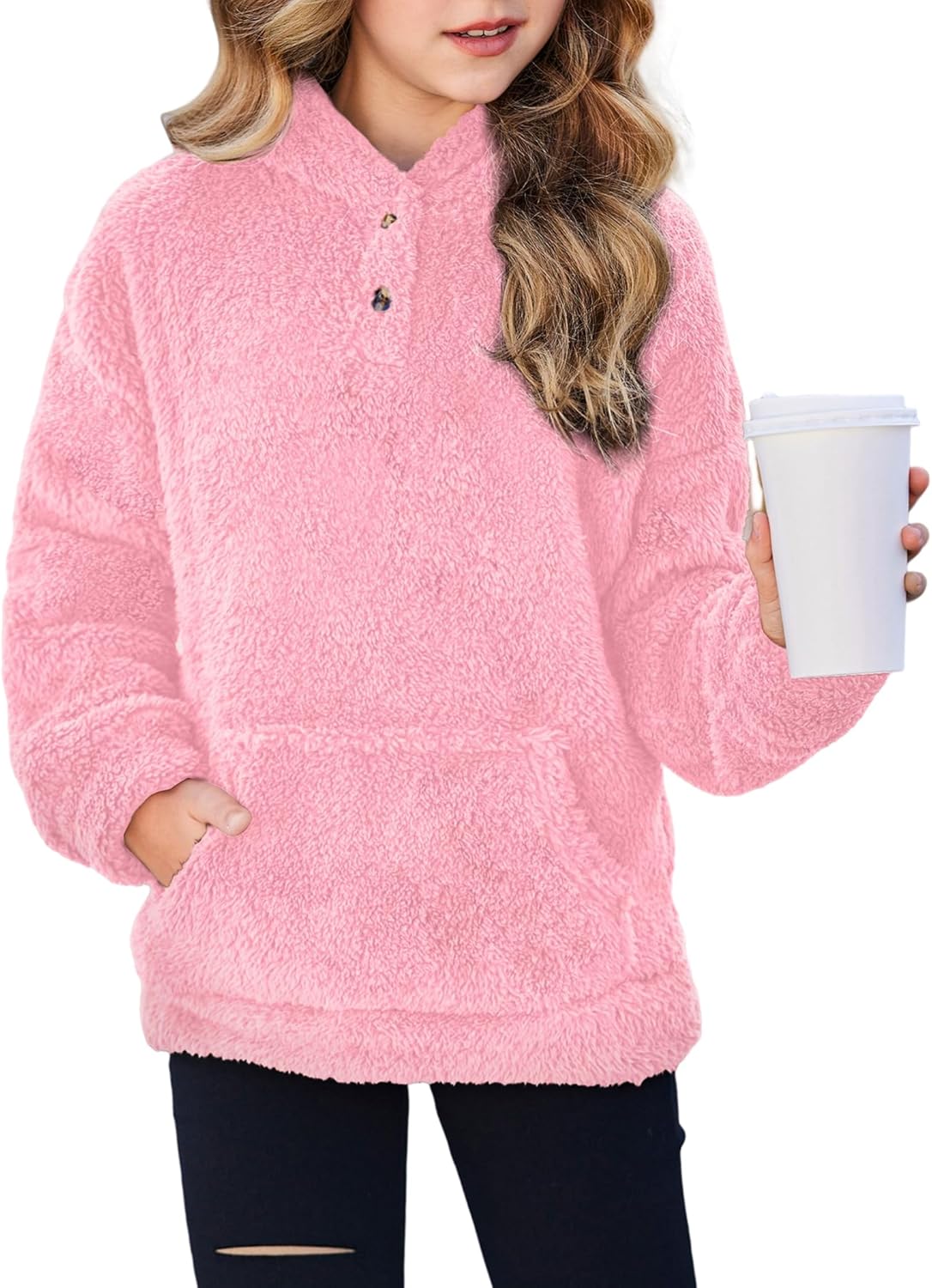 Arshiner Girls Hoodie Sherpa Fleece Pullover for Casual Wear