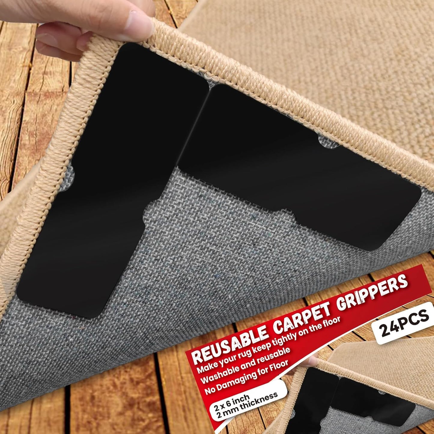 Rug Carpet Non Slip Grippers for Area Rugs - 24Pcs Strong Adhesive