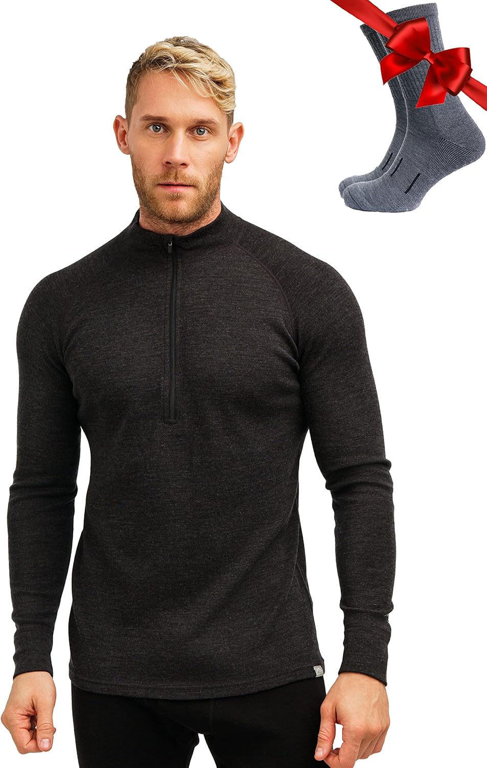 Merino Wool Base Layer Mens Half Zip Sweater for Comfort