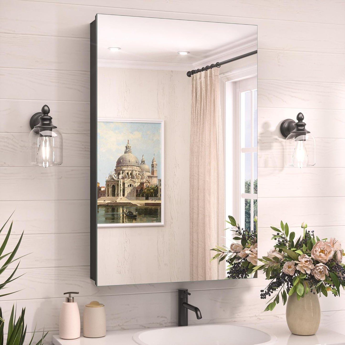 Frameless 20 x 32 Medicine Cabinet Mirror with Adjustable Shelves