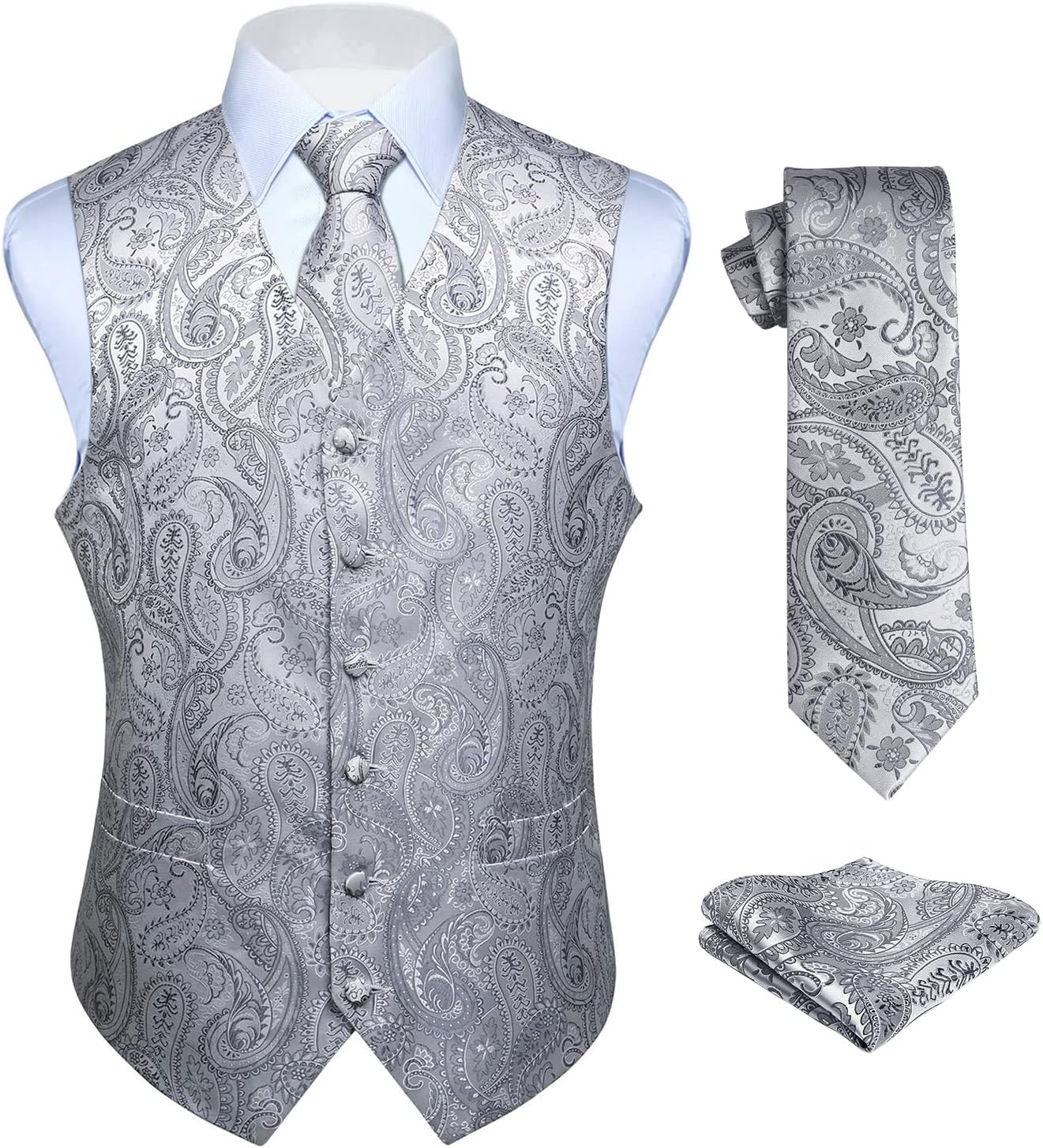 HISDERN Mens Vest Tie Set 3PC Formal Waistcoat for Weddings