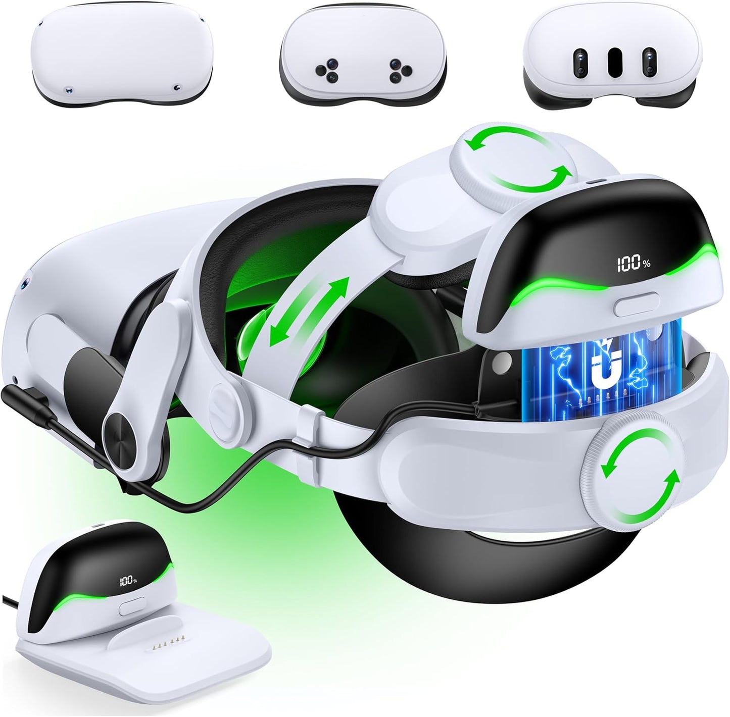 Battery Head Strap for Quest 3S/Quest 3/Quest 2 with Charger