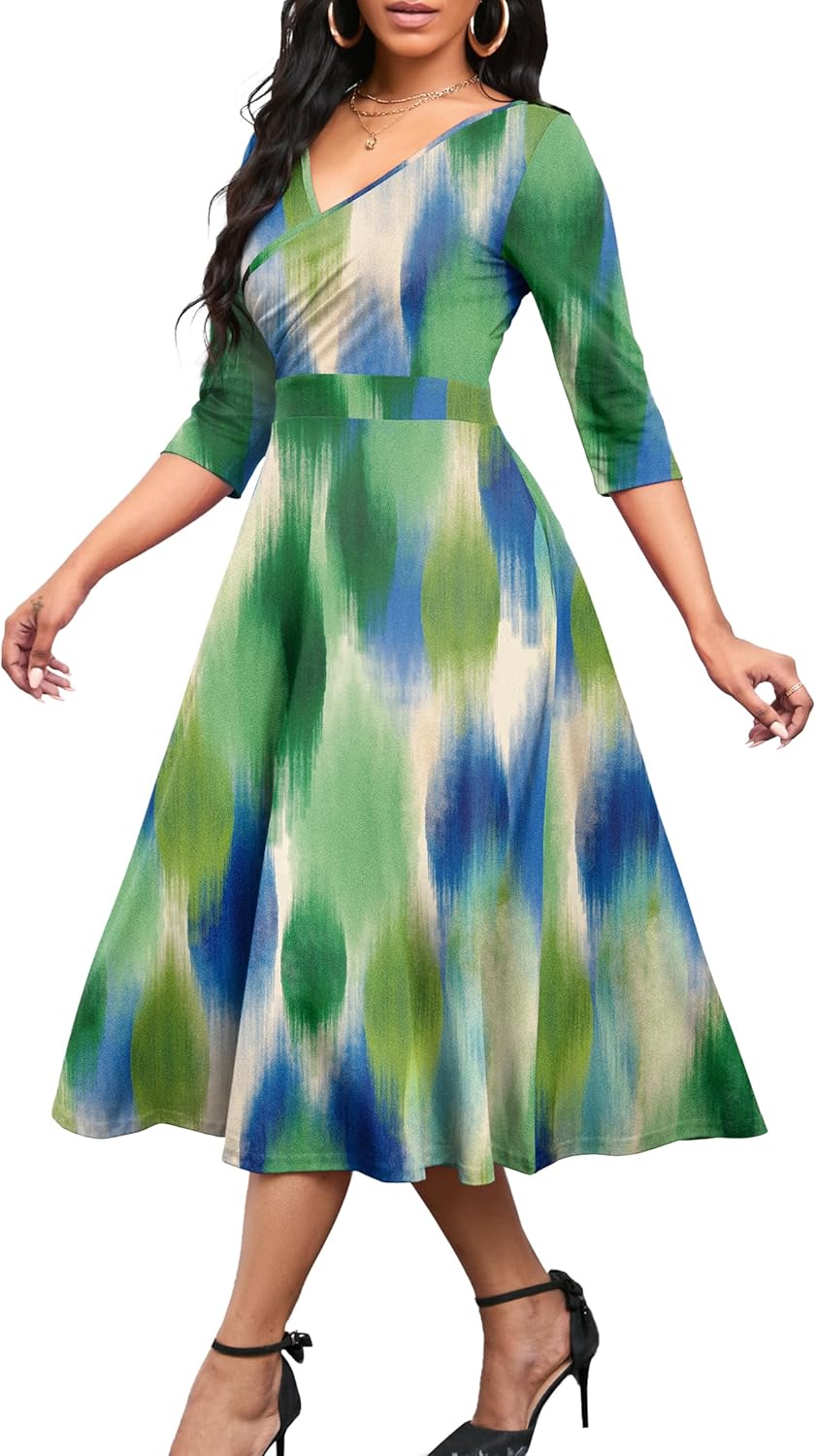 Nmoder Women's Casual Wrap Flared Midi Dress for Every Occasion