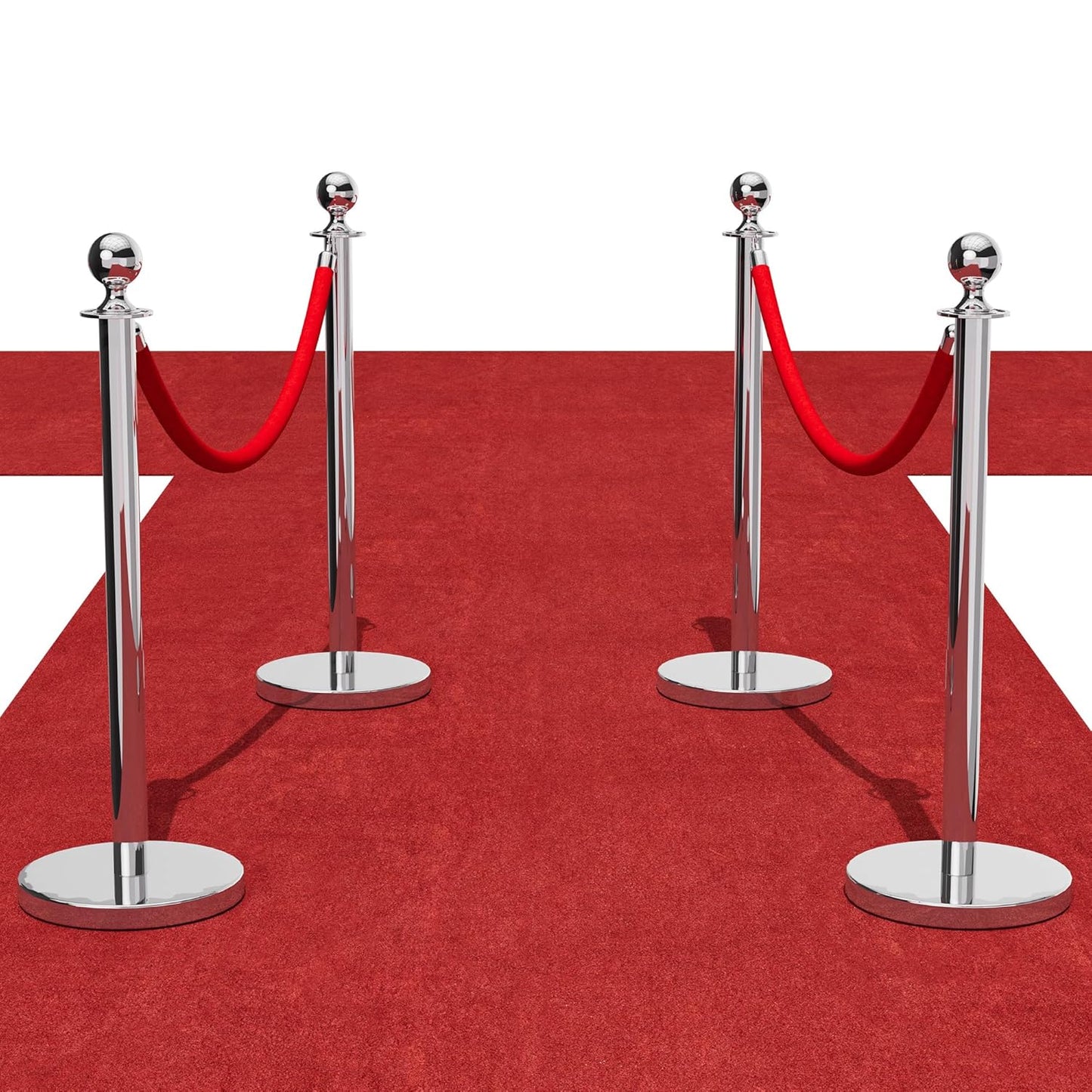 Stainless Steel Stanchion Post Set with Red Velvet Ropes for Events