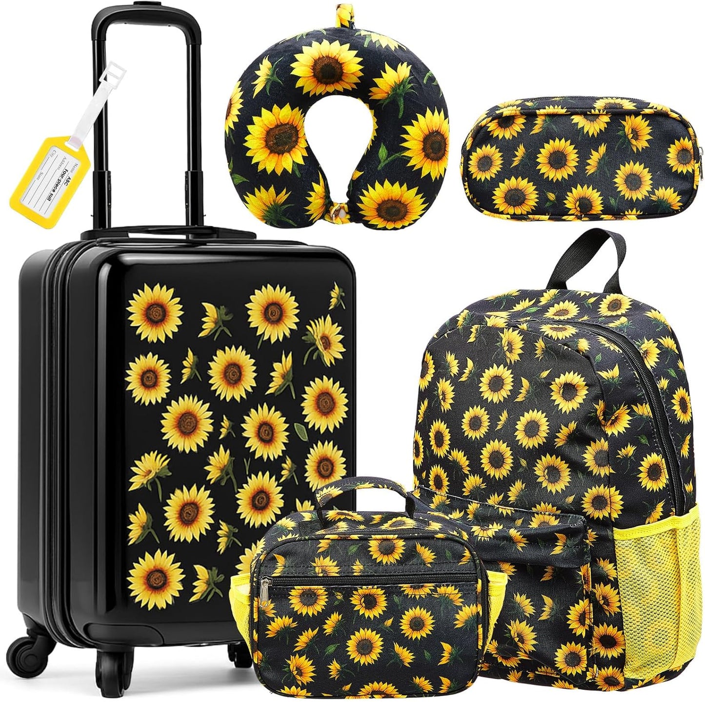Sunflower Kids Luggage Set with 6 Travel Essentials for Fun
