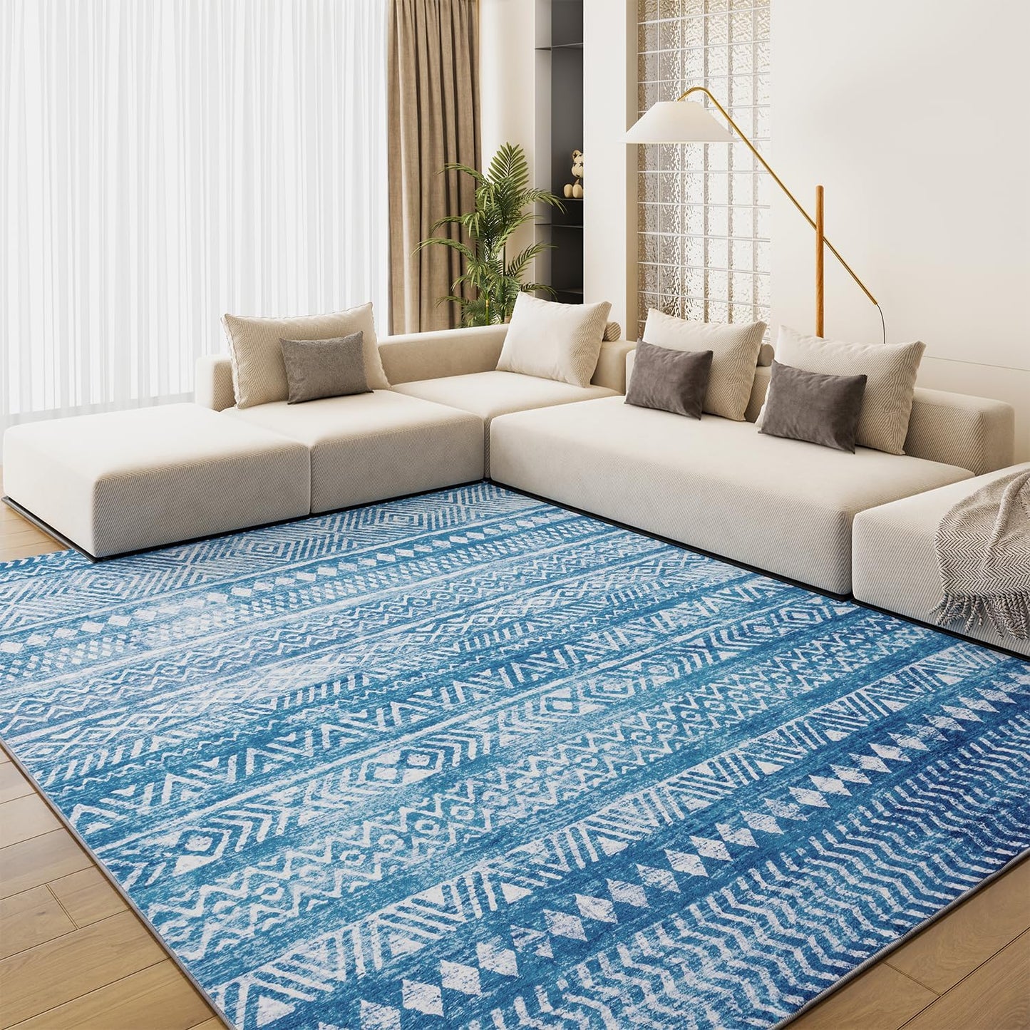 Blue Boho 8x10 Area Rugs for Nursery and Living Room Decor