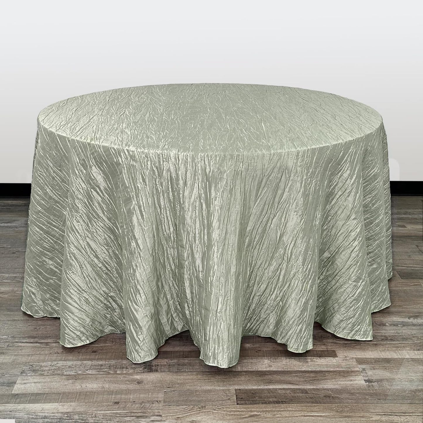 120 Inch Round Crinkle Taffeta Tablecloth in Sage for Events