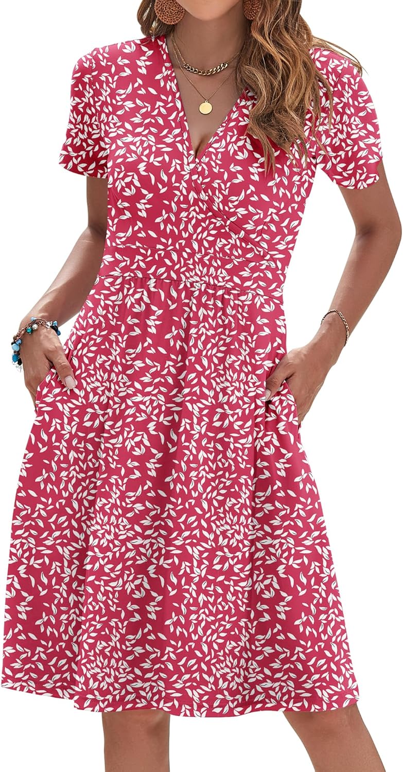 Womens Summer Dresses 2025 Short Sleeve V Neck Floral Sundress