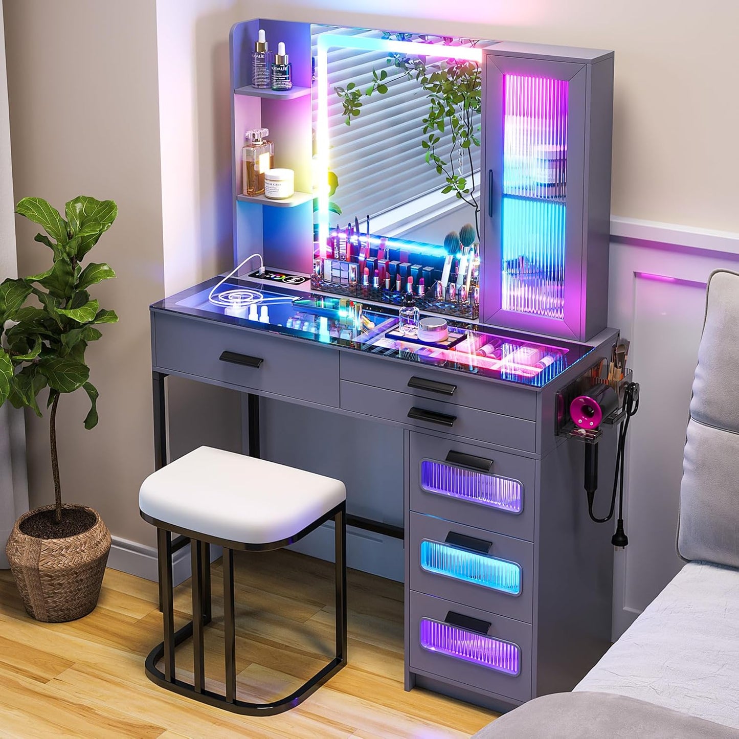 HENBC Vanity with Mirror and LED Lights for Makeup Lovers