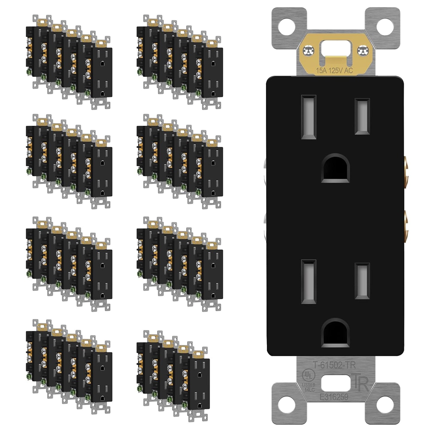 ENERLITES 40 Pack Black Decorator Receptacle for Modern Homes