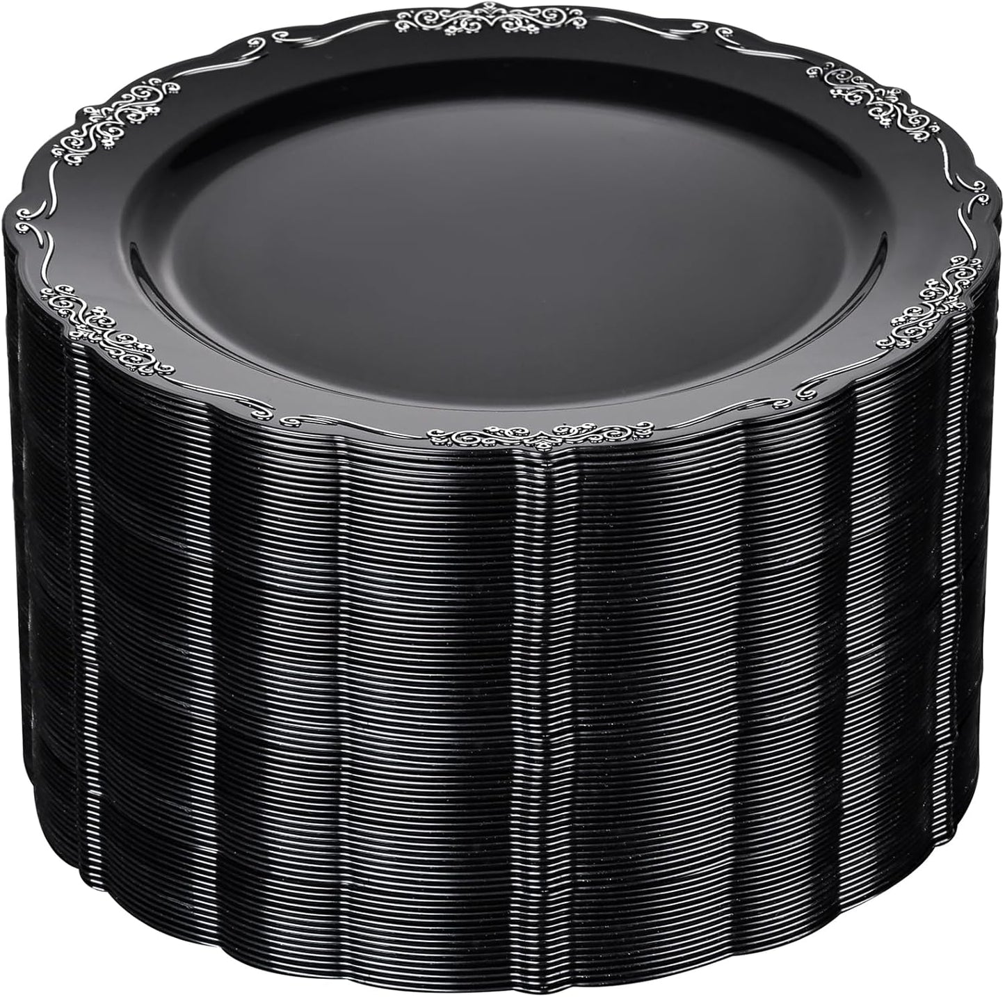 Stunning 60PCS Black and Silver Plastic Plates for Any Occasion