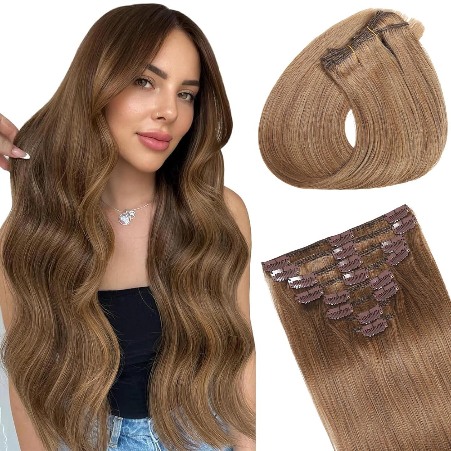Clip in Hair Extensions Real Human Hair for Seamless Volume