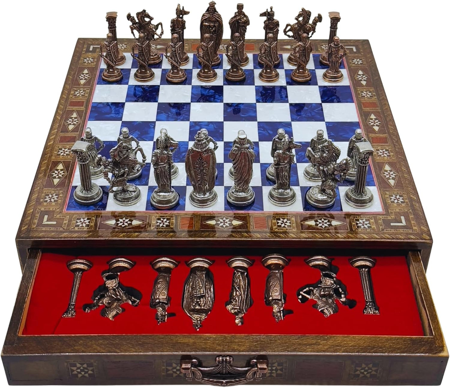 15 Handmade Chess Set with British Army Metal Pieces for All Ages