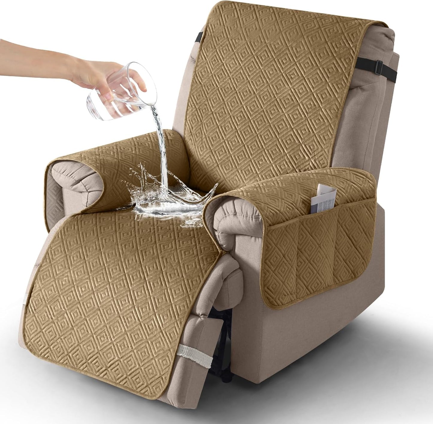 Timeles Velvet Recliner Chair Cover for Pets & Dogs, Khaki