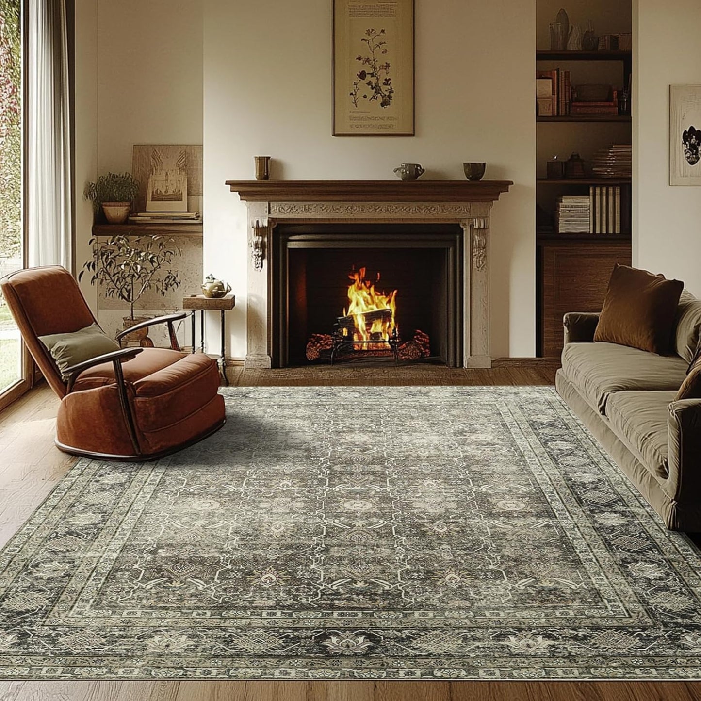 Washable 8x10 Area Rugs for Living Room - Vintage Soft Carpet