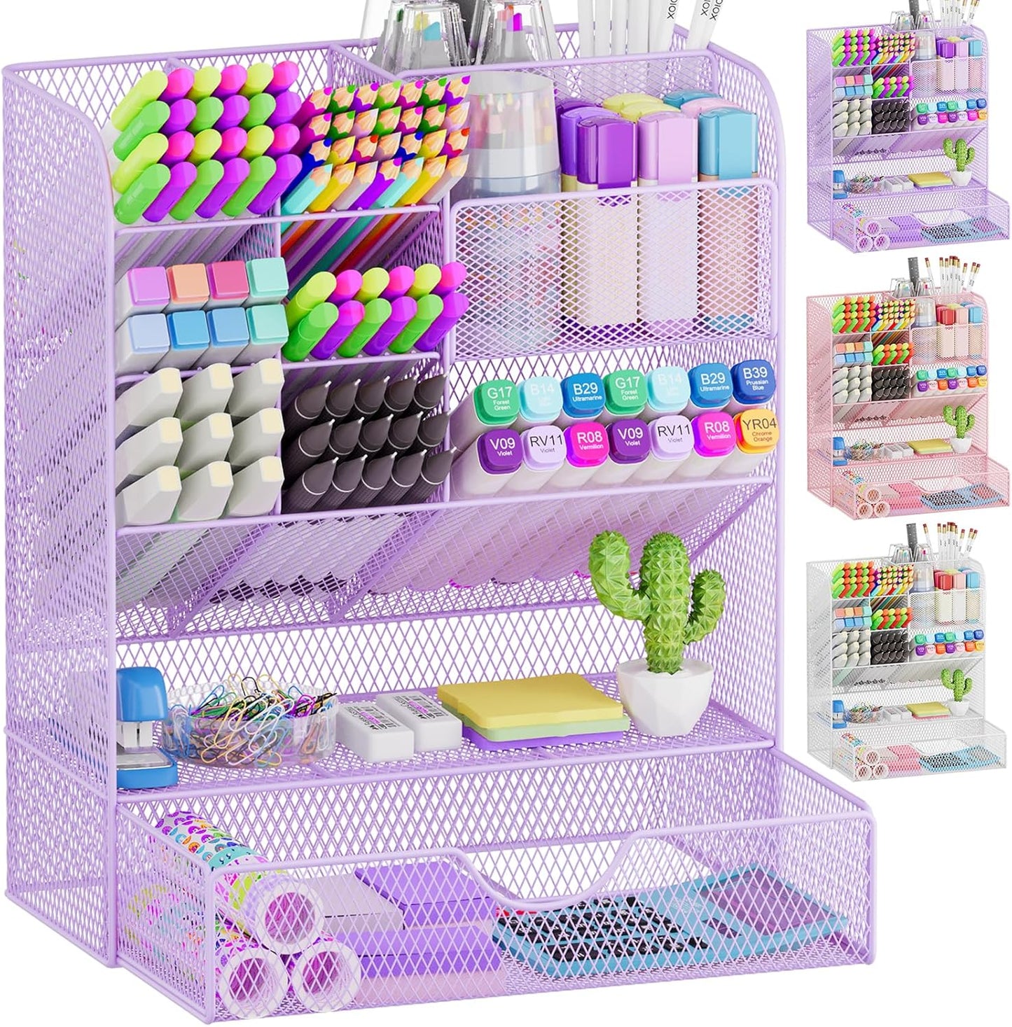 OPNICE Purple Desk Organizer with Drawer - Keep Your Workspace Tidy!