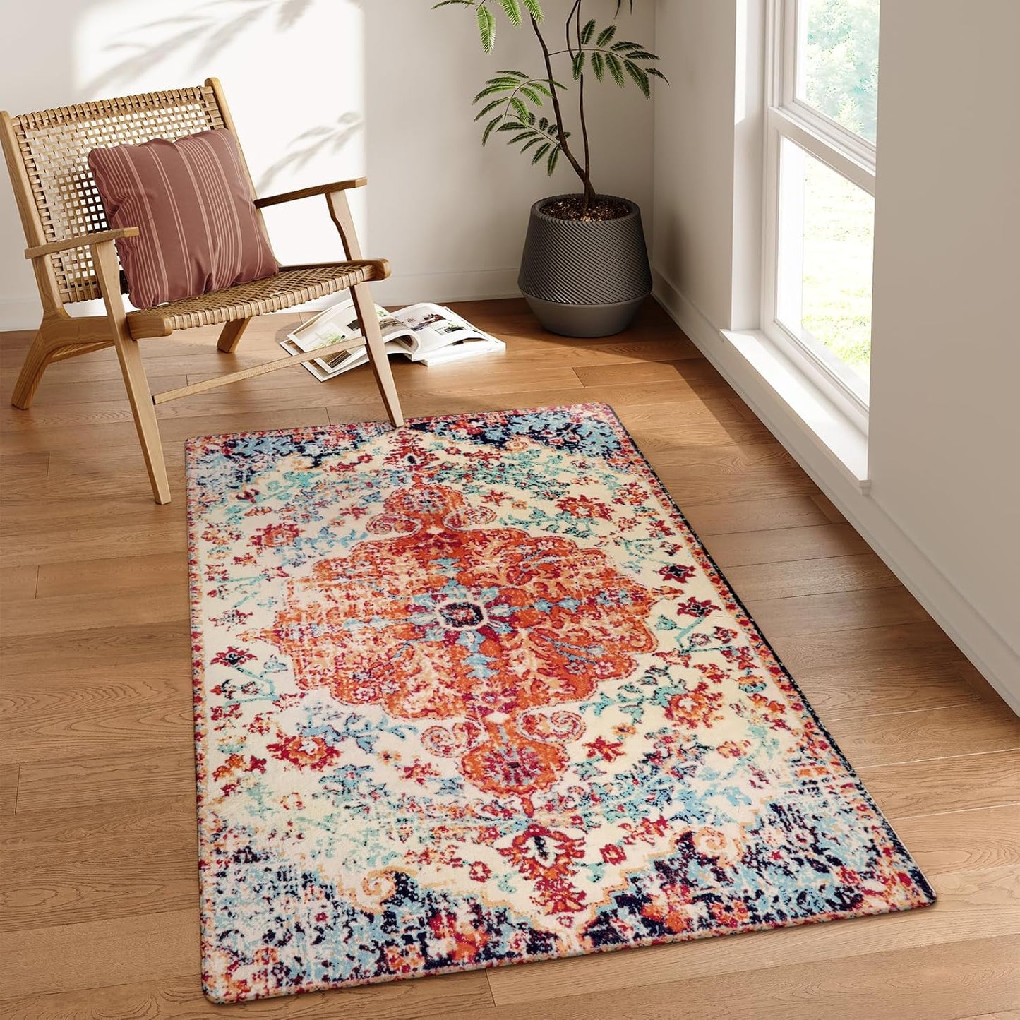 Lahome Bohemian Floral Medallion Area Rug - Vintage Non-Slip