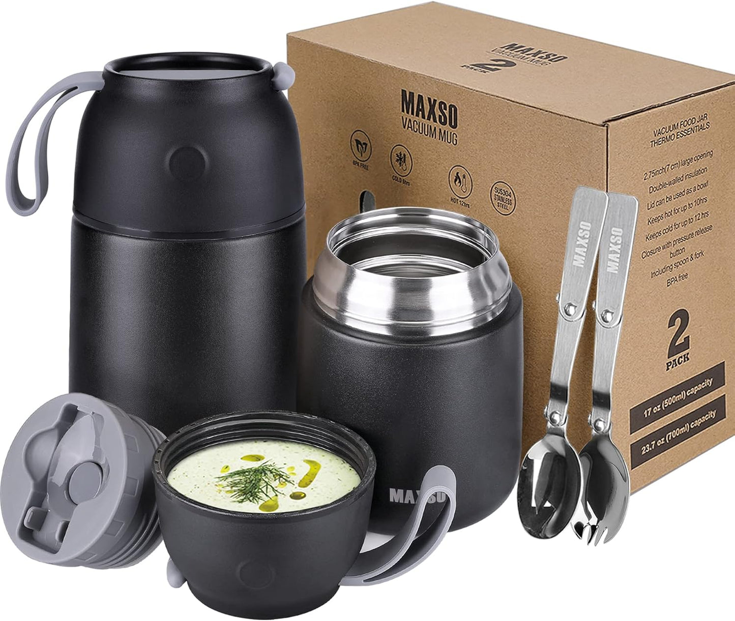 MAXSO 2 Pack Soup Thermo for Hot & Cold Food - Perfect for Travel