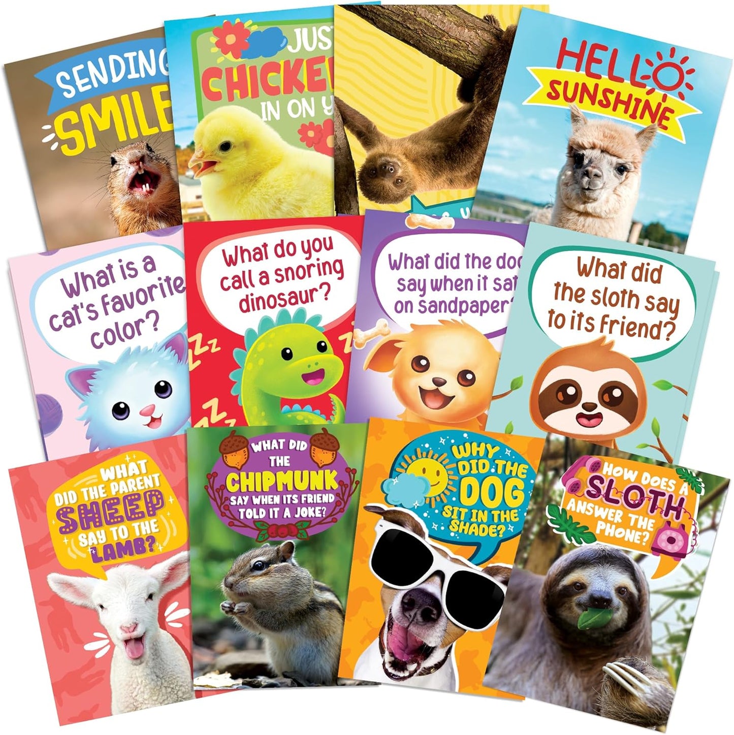 72 Unique Humorous Animal Notecards Set with Envelopes and Stickers