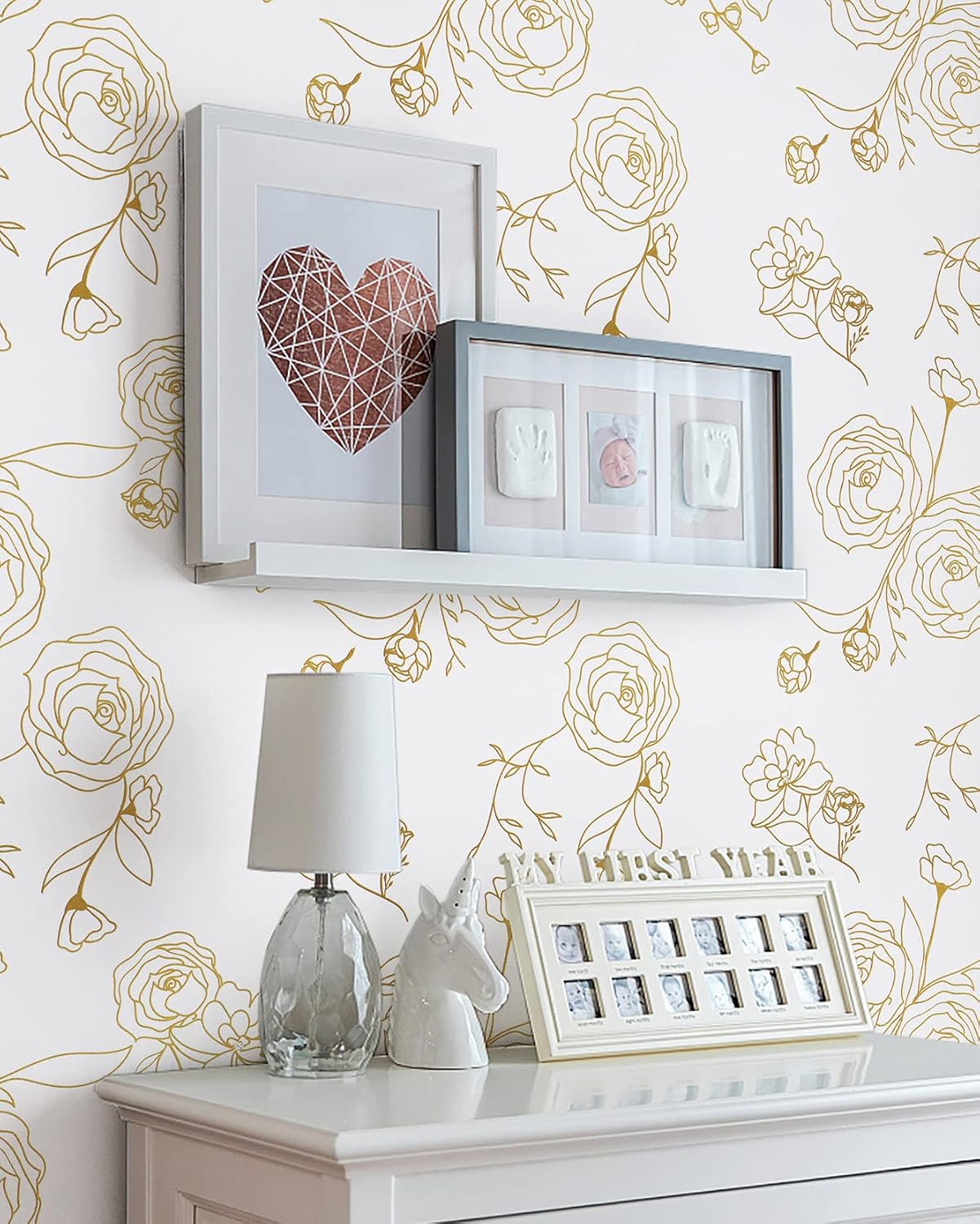 Stunning Gold and White Floral Peel and Stick Wallpaper Rolls