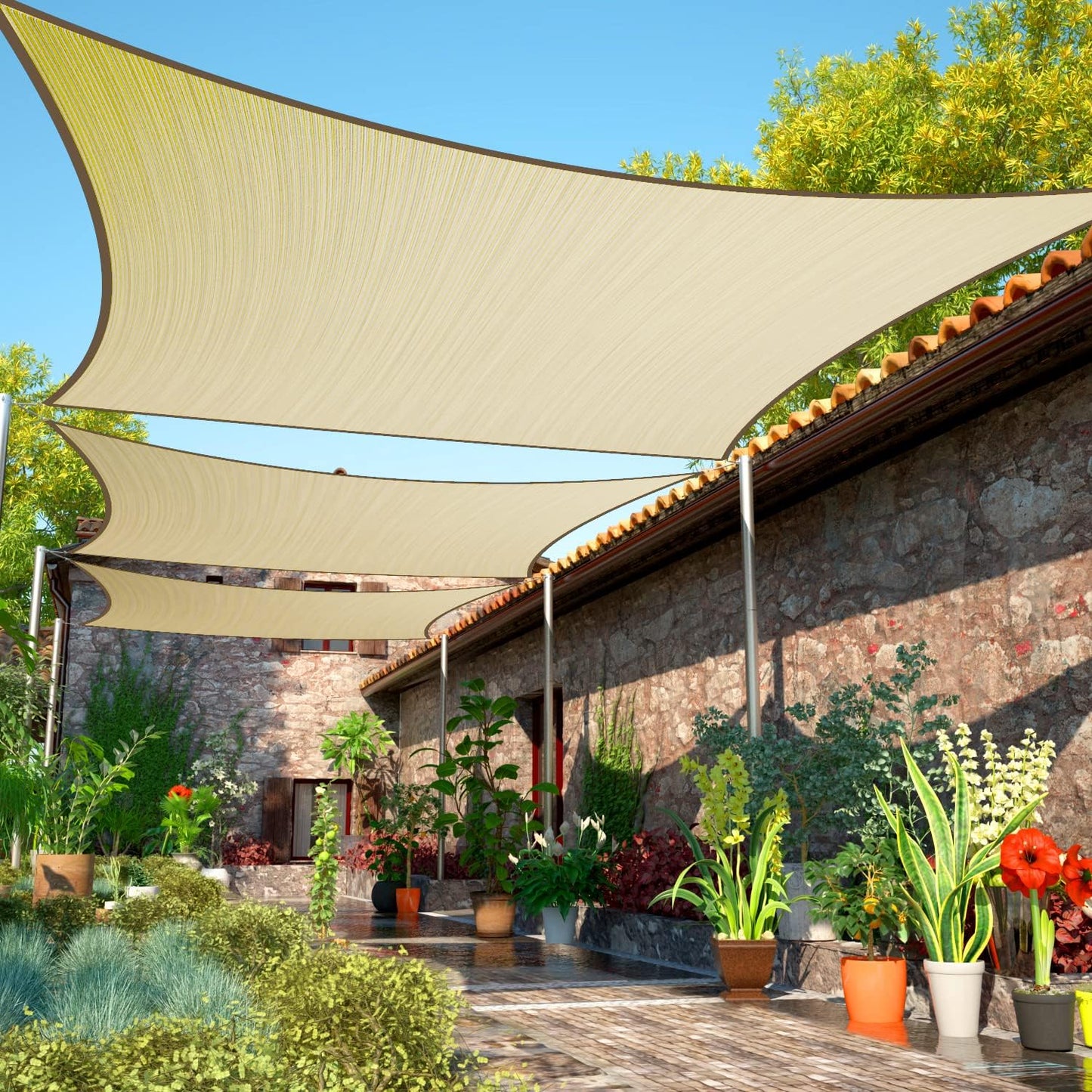 Rectangle Shade Sail 19ft x 20ft Beige Canopy Fabric for Outdoors