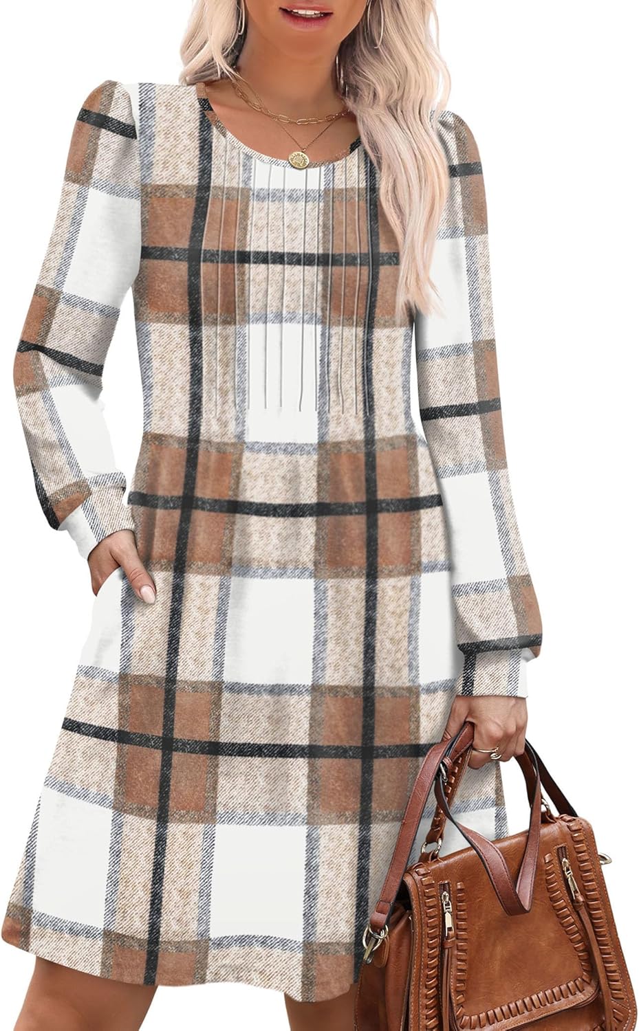 OFEEFAN Long Sleeve Dress for Women with Pockets and Style