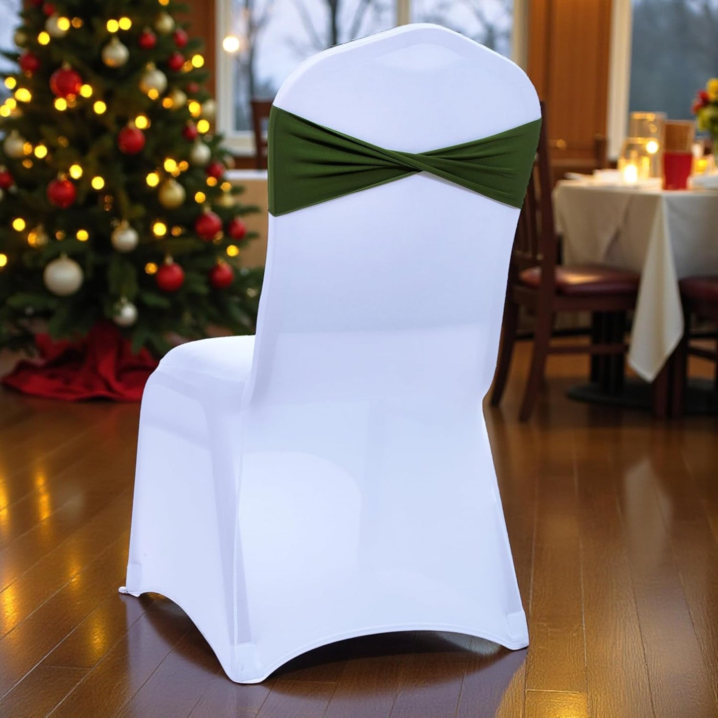 MDS Spandex Chair Sashes - 75 Pack Olive Green for Events