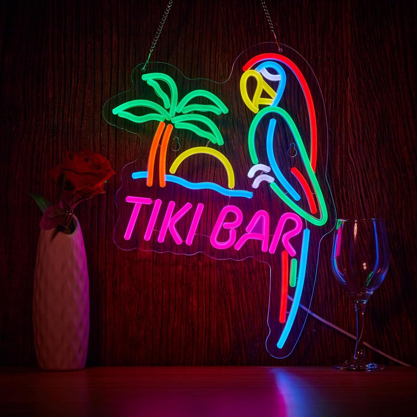 Vibrant Tiki Bar Parrot Neon Light Sign for Home Decor