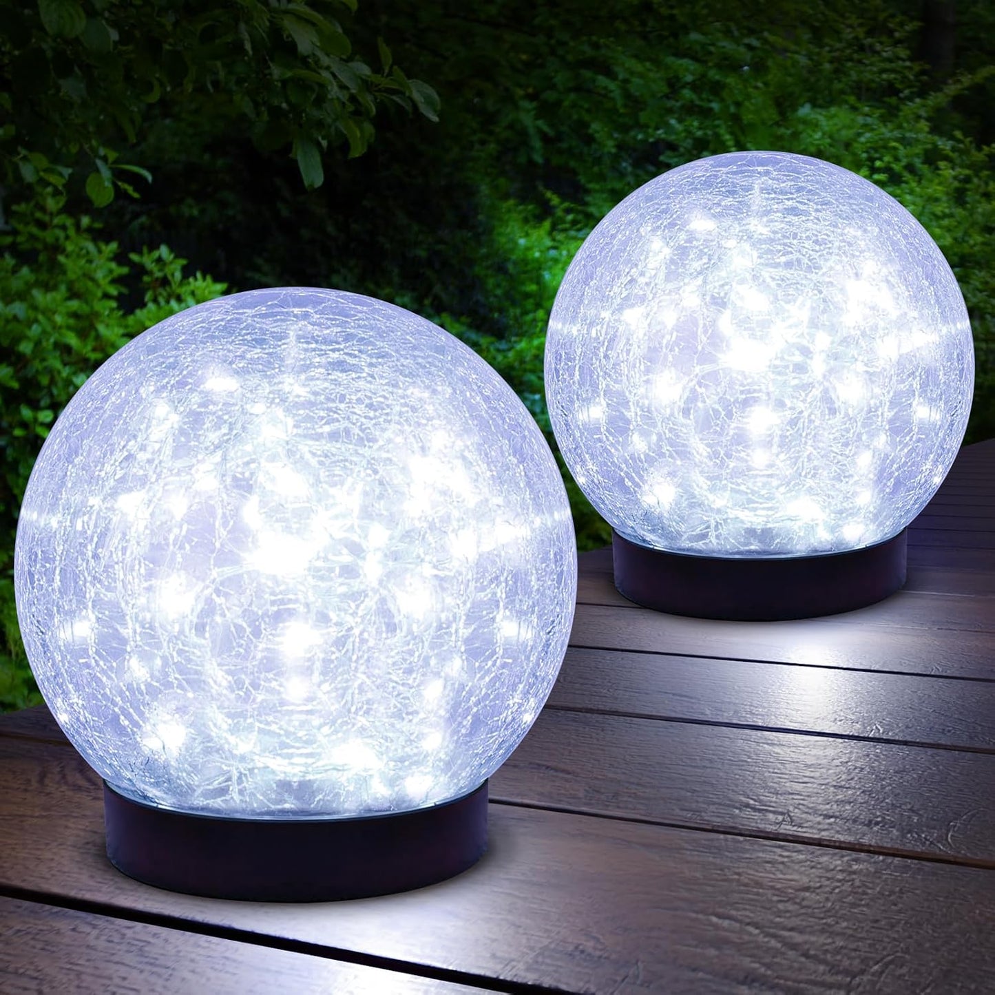2-Pack Garden Solar Lights with Unique Cracked Glass Design