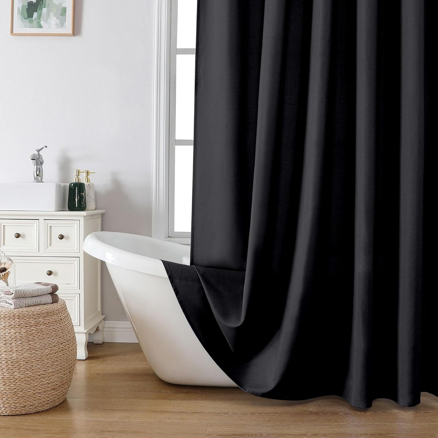 Water Repellent Black Shower Curtain Set with Hooks