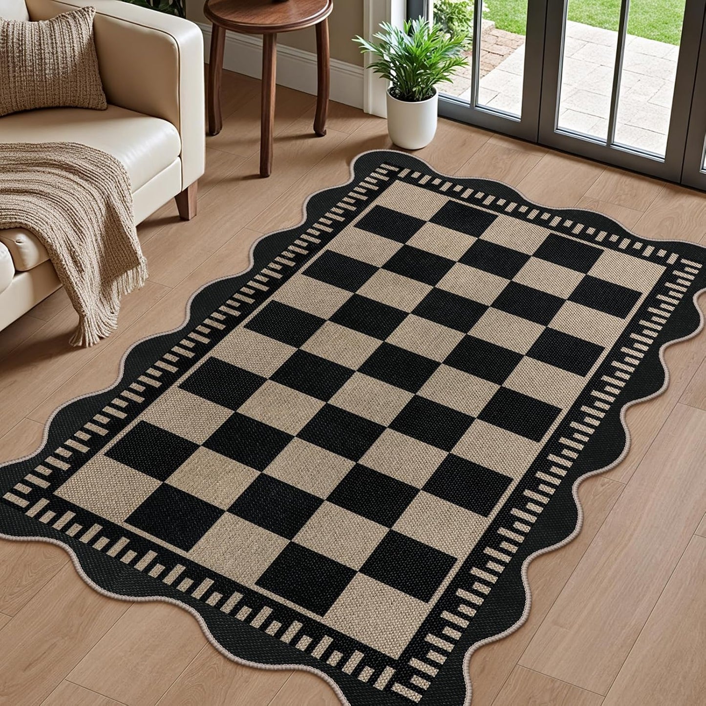 Checkered Easy Jute 3x5 Outdoor Patio Rug for Versatile Use