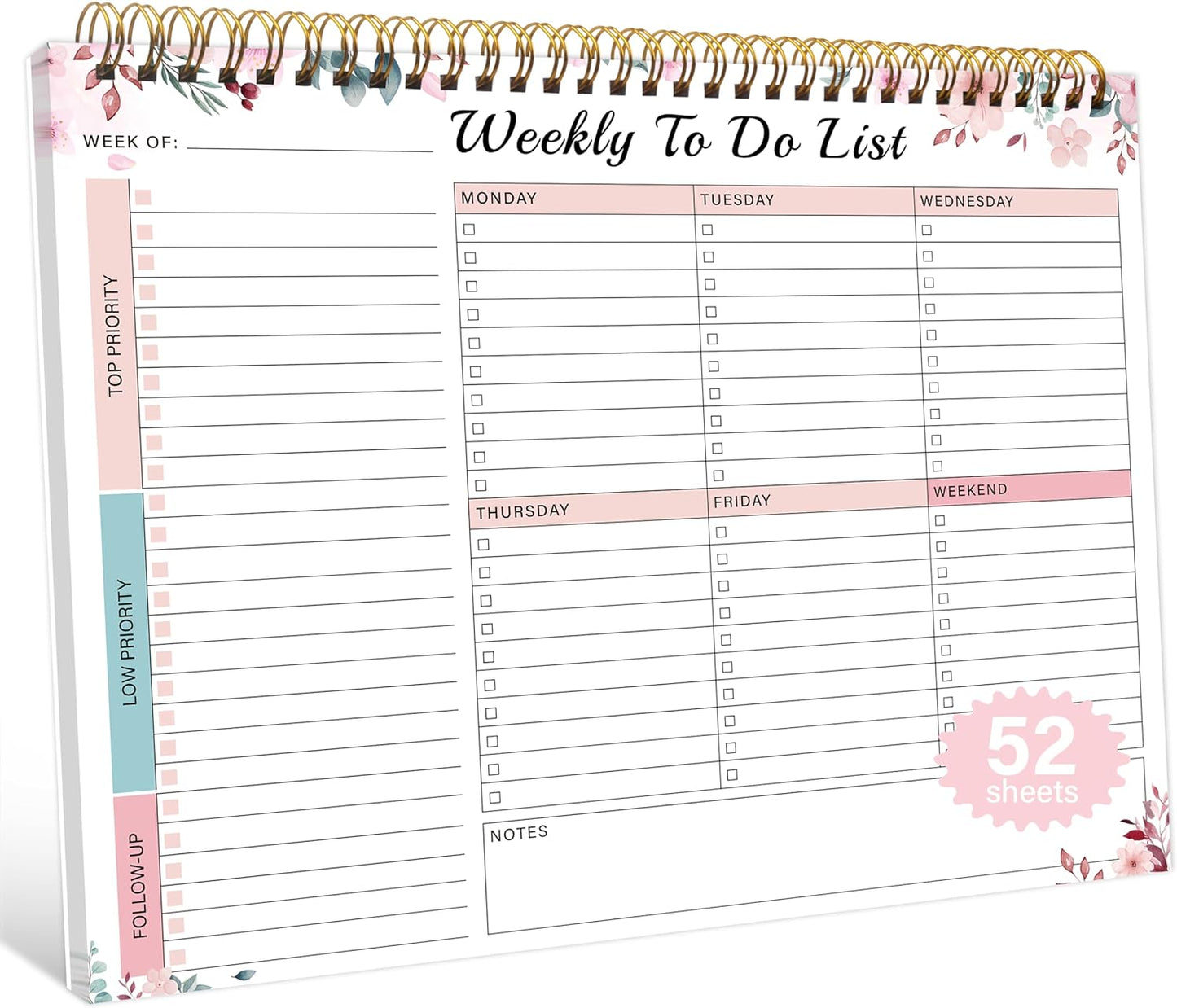 52 Week Undated Desk Planner - Whispering Petal Design
