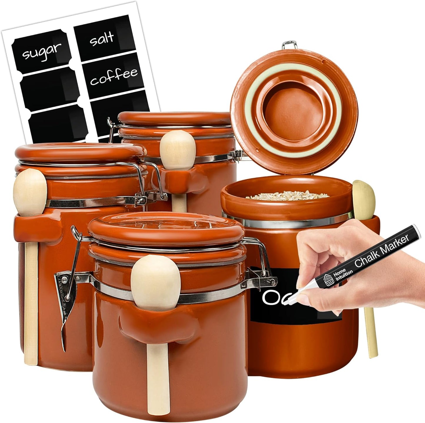 Home Intuition Ceramic Kitchen Canisters Set for Freshness