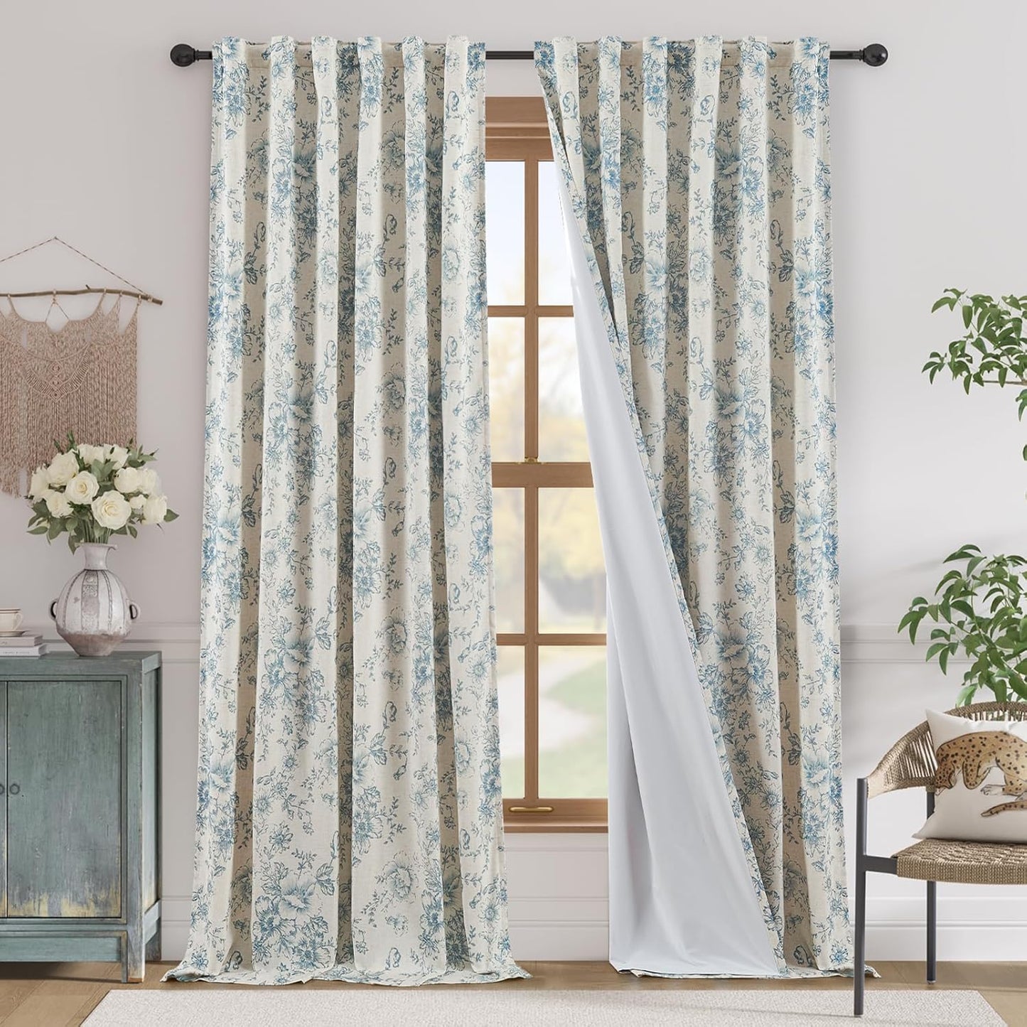 Floral Blackout Linen Blend Curtains for Elegant Home Decor