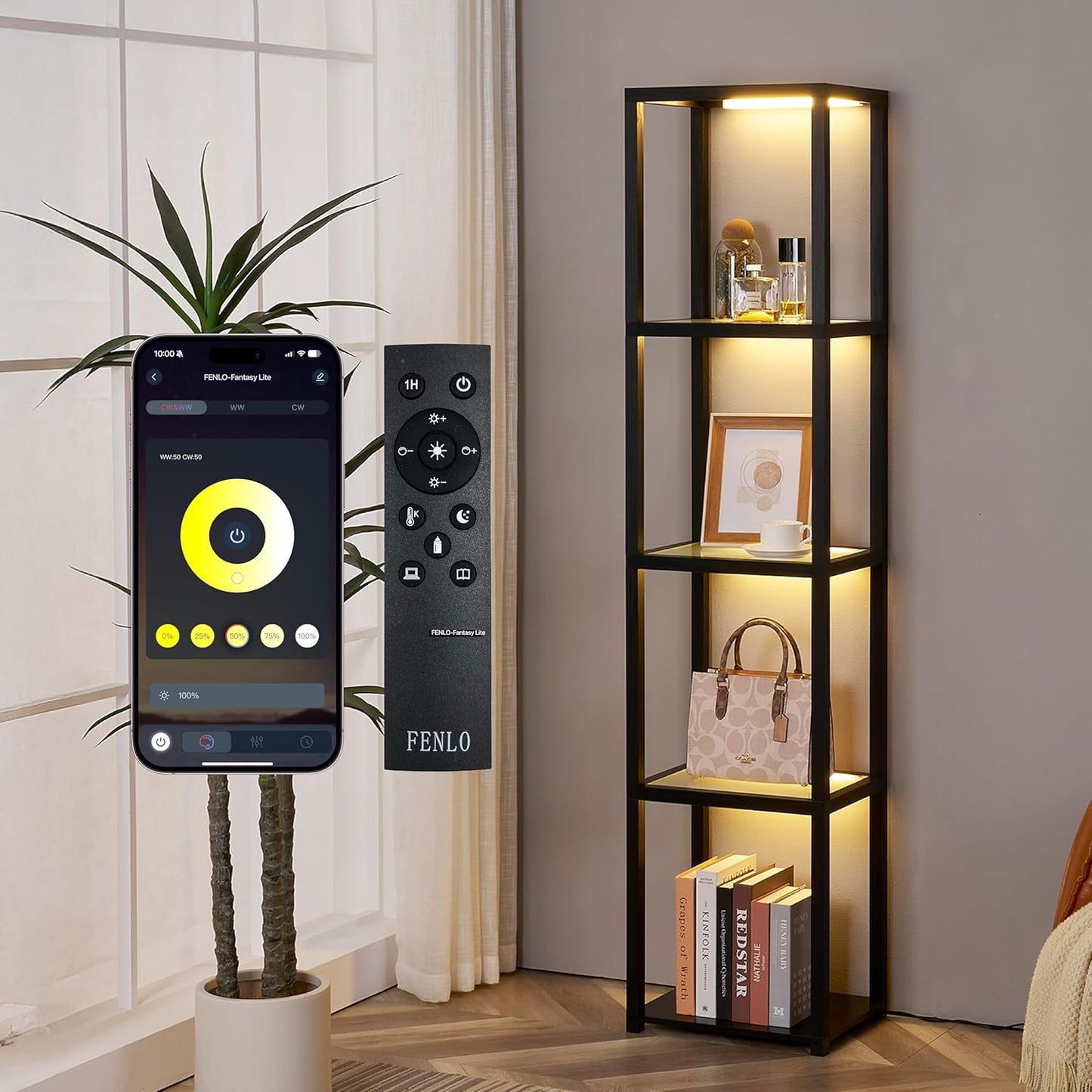 FENLO LED Glass Display Cabinet with Adjustable Lighting Features