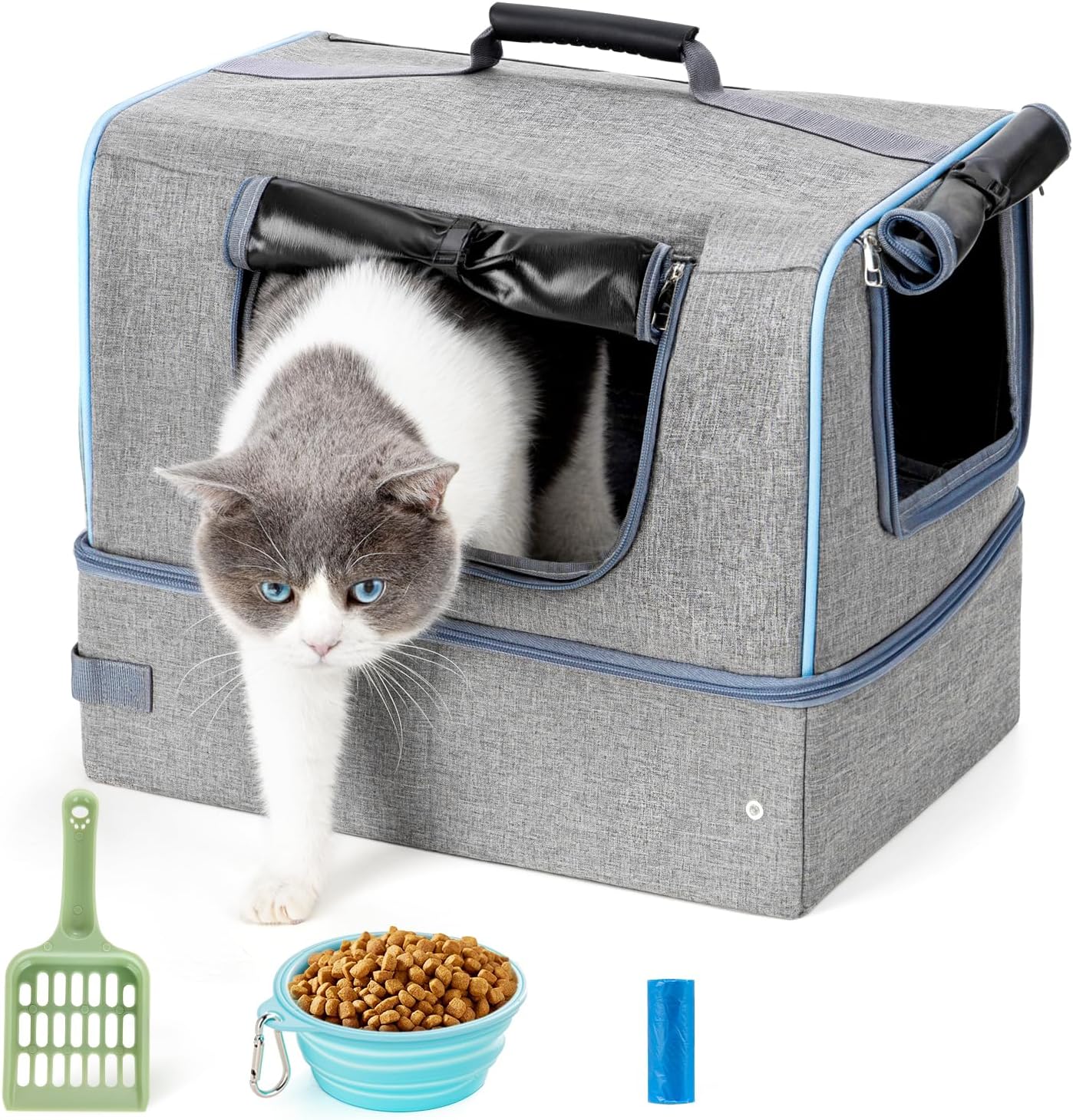 Portable Cat Travel Litter Box Kit for Easy Indoor and Car Use