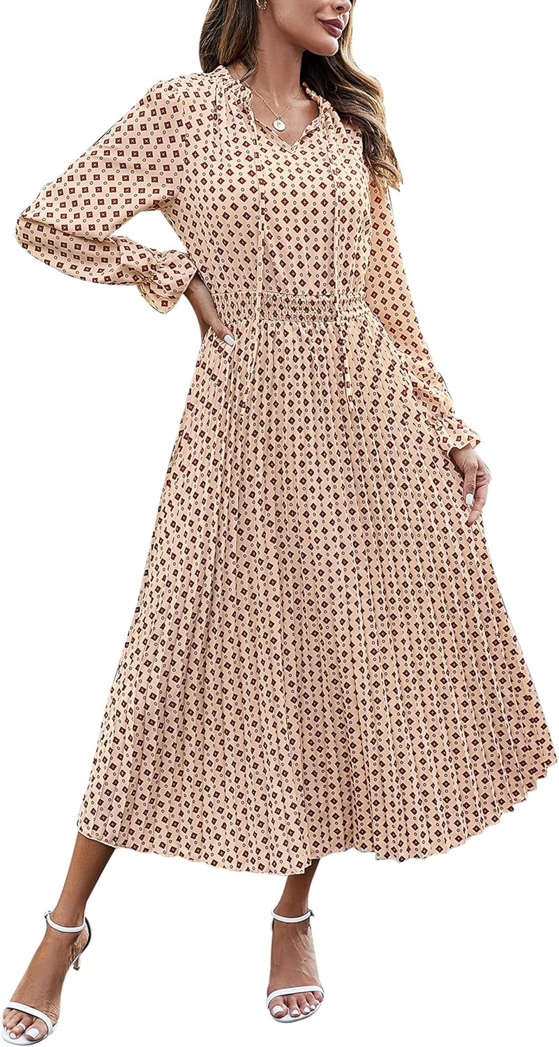 PRETTYGARDEN Women's Midi Dress: Elegant Swiss Dot Flowy Style