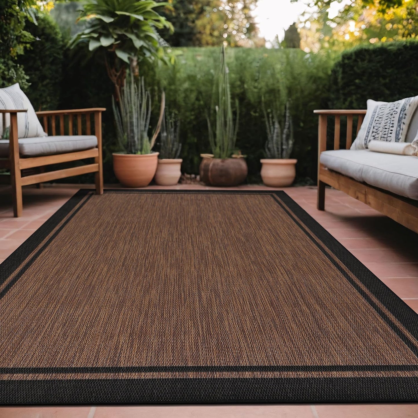 Bordered Outdoor Rug 8x10 Washable Carpet for Indoor Patio