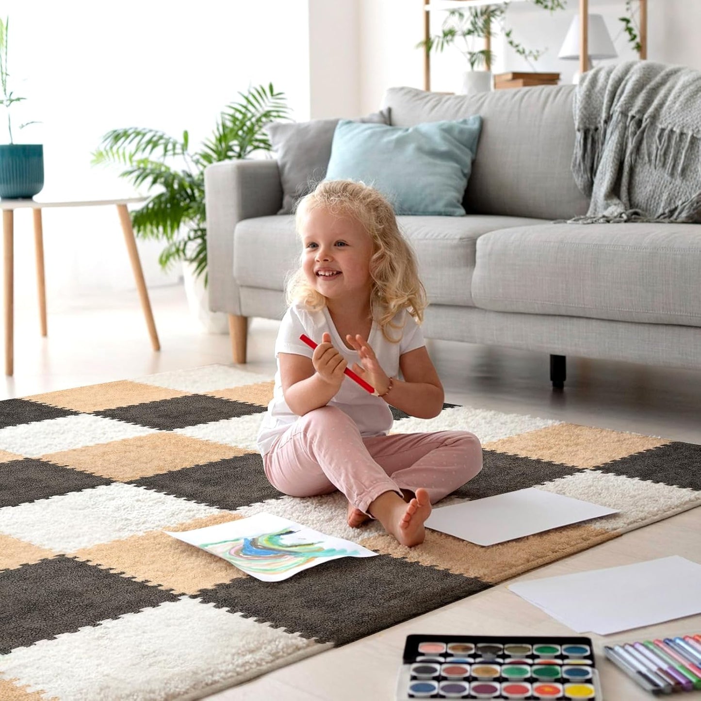 36 Pcs Plush Interlocking Carpet Tiles for Safe Play Areas