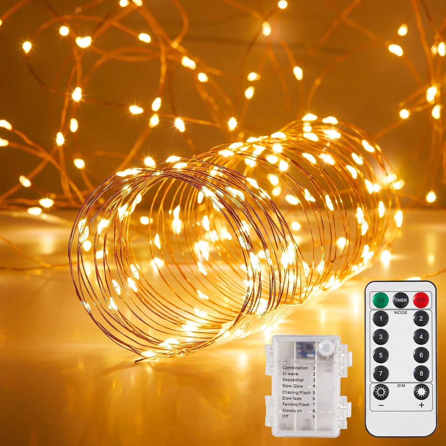65.6 Ft Battery Operated Outdoor String Lights with Remote Control
