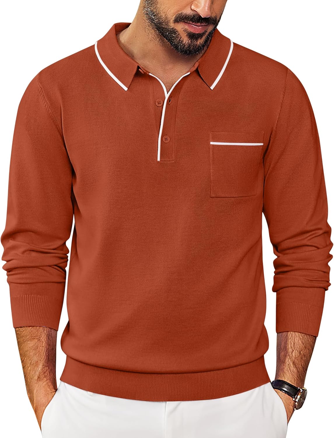 Stylish COOFANDY Mens Knit Polo Long Sleeve Sweater for All Occasions