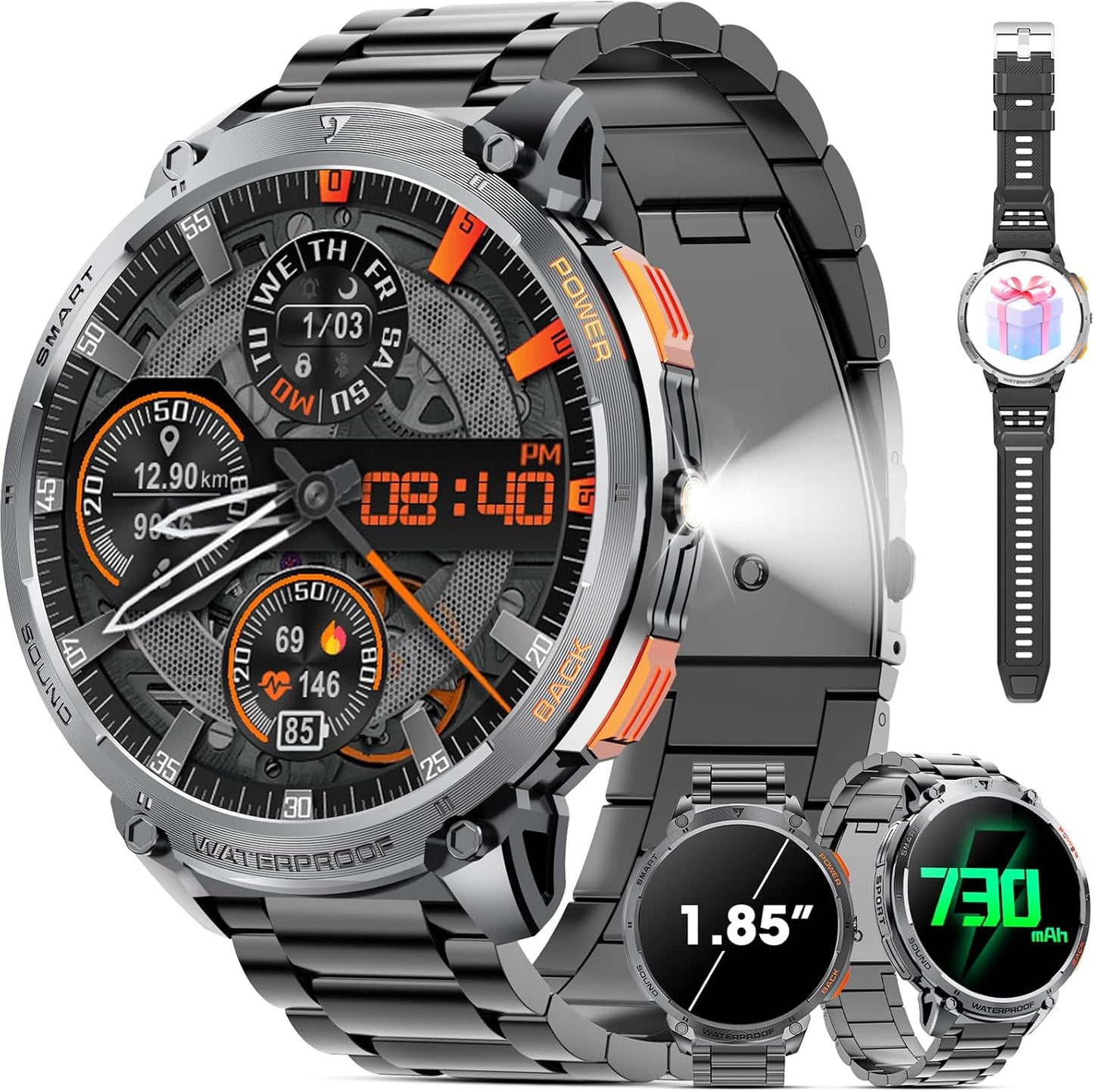 Military Smart Watch for Men with 1.85 Inch HD Touch Screen