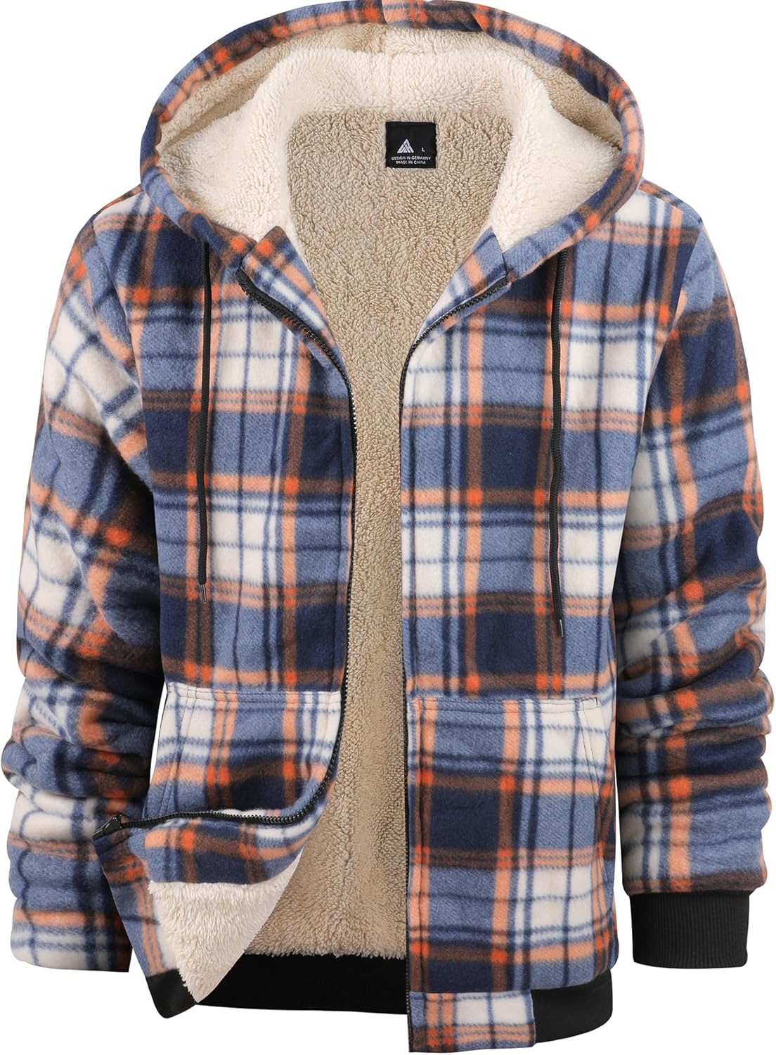 Mens Plaid Hoodies Winter Zip Up Fleece Jacket for Warmth