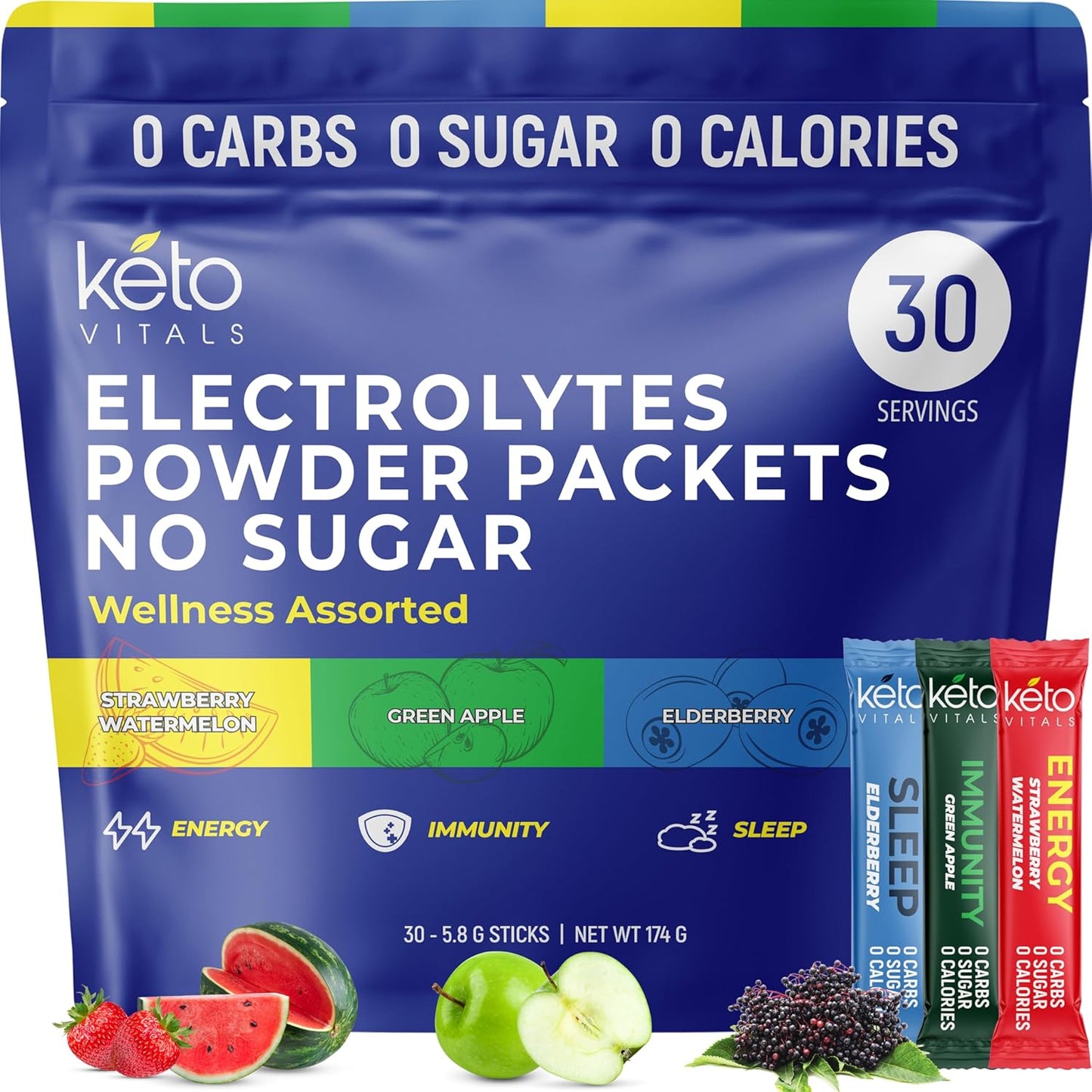 Keto Vitals Electrolytes Powder Packets for Energy and Immunity