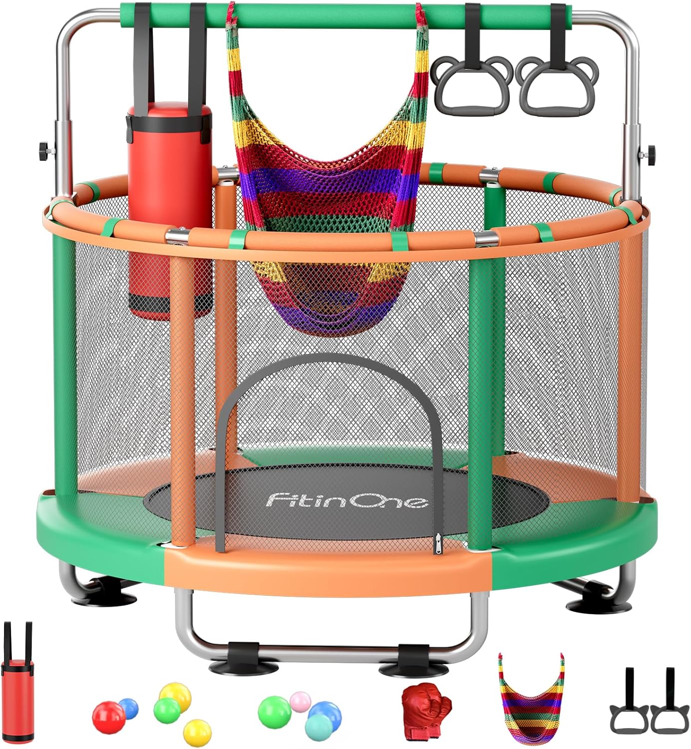 55in Toddler Mini Trampoline for Kids with Swing and Bar